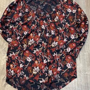 lucky brand top Blouse Shirt Women’s Small Boho Floral Flowers 3/4 Sleeve
